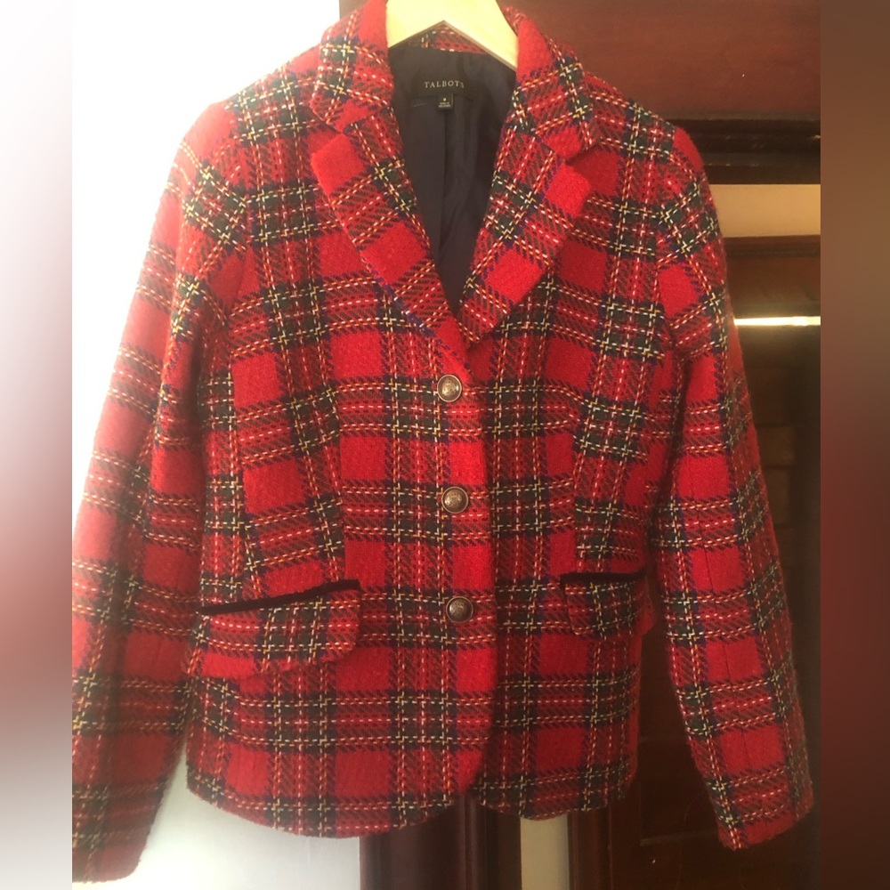Talbots Red Plaid Wool-Blend Blazer